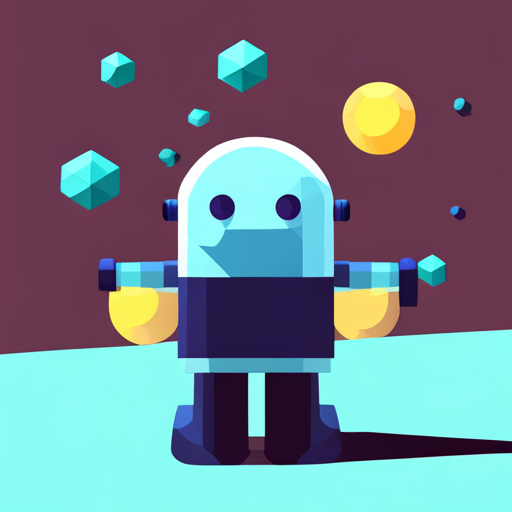 cute robot, front-facing view, geometric shapes, low-poly, rubber material