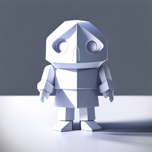 minimalistic, cute, robot, angular, 3D printed, geometric shapes, mechanical, futuristic, white on white, low-poly, synthetic rubber, front-facing view