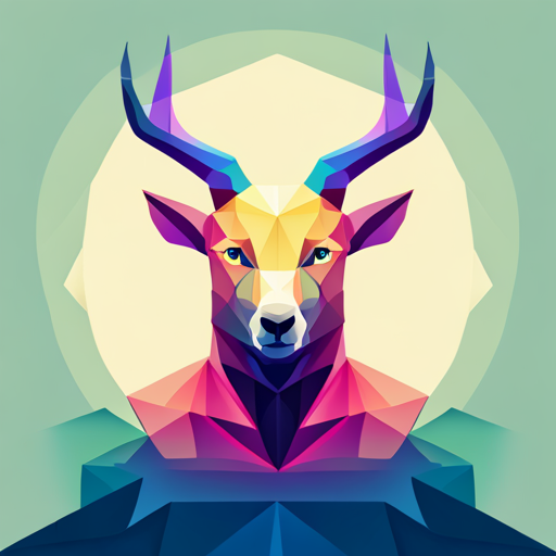 abstract, vector, polygonal, geometry, 3d, low-poly, angular, design, surrealism, glitch-art, fragmented, minimalism, synthetic, futurism, cubic, shading, contrast, color-blocks, small, diminutive, goat, horned, antlers, robotic, android