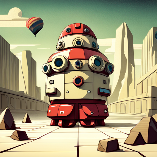 adorable, robotics, mechanical, minimalism, toy-like, geometric shapes, synthetic material, plastic, primary colors, cubism, futuristic, small-scale, animation, cartoonish, 3-D model, front-facing view