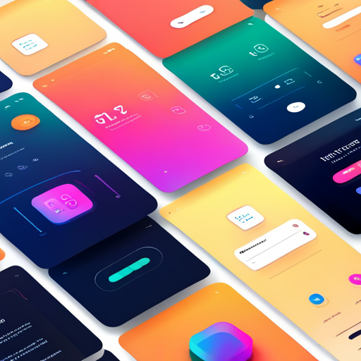 futuristic UI elements, smooth animations, bold typography, minimalistic design, grid layout, vibrant colors, glowing effects, sophisticated interactions, playful icons, sleek shapes, gradient backgrounds, modern technology, efficient user flow, negative space, monochrome, interface design, user experience, mobile app, graphic design, clean lines, sans-serif fonts, Dribbble style
