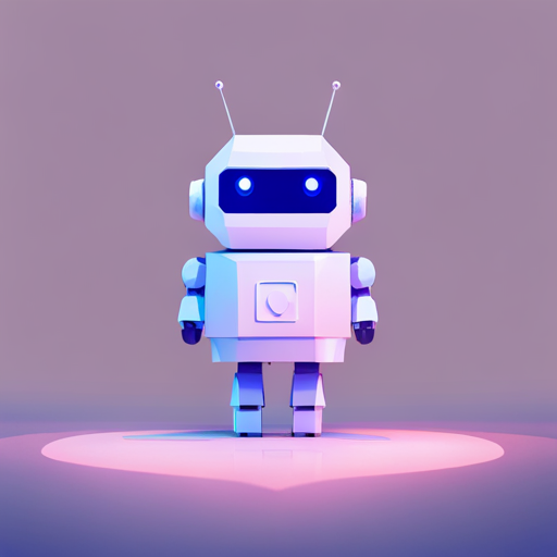 tiny robot, low polygon count, geometric shapes, front-facing, cute, minimalism, white background