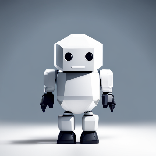 Tiny, cute, robot, low-poly, front-facing, white-background, rubber, geometric shapes