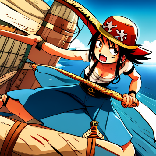 anime, manga, Japanese culture, water, ocean, blue hair, straw hat, navigator, One Piece, adventure, treasure, pirates, ship, sword, fighting, determination