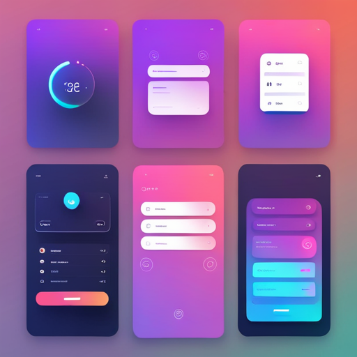 futuristic UI elements, smooth animations, bold typography, minimalistic design, grid layout, vibrant colors, glowing effects, sophisticated interactions, playful icons, sleek shapes, gradient backgrounds, modern technology, efficient user flow