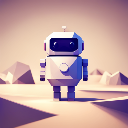 tiny robot, cute, front view, low poly, rubber, white background, geometric shapes, minimalism