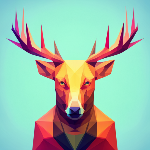 geometric shapes, modernism, vibrant color palette, polygonal aesthetic, robotic, animalistic, antlers, small, low-poly