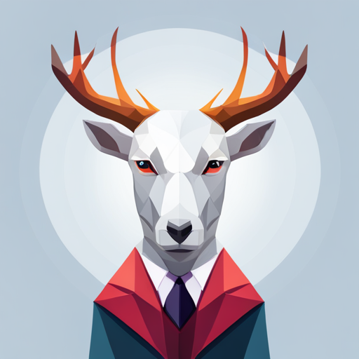 abstract vector, low-poly, geometric shapes, small, goat, antlers, robot, white background, depth, materials, textures
