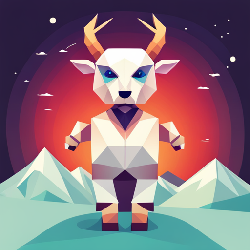Small, abstract, vector, low-poly, robot, with goat antlers