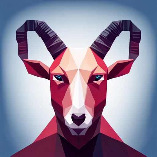 abstract, vector, low-poly, small, goat, antlers, robot, white background, geometric shapes, angular, blocky, digital, minimal, contrasting textures, polygonal, computer graphics, 3D modeling, wireframe, symmetry