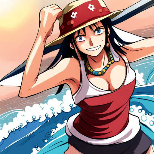 anime, manga, one piece, female character, ocean, blue hair, navigator, pirate, adventure, straw hat, sword, strong, determined, courageous, loyalty, friendship, water, waves, sea, adventure