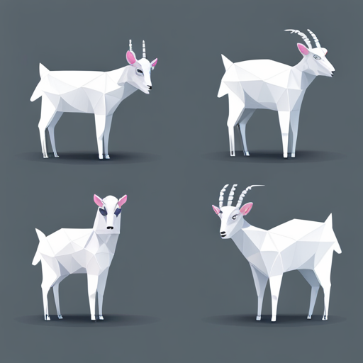 small, geometric shapes, low-poly, goat, antlers, robot, white background, abstract, vector