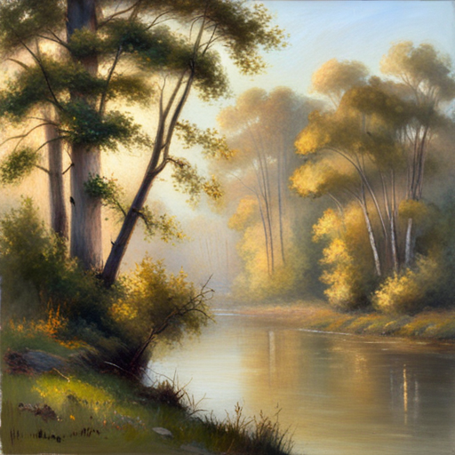 vintage, oil, Impressionism, muted colors, loose brushwork, landscapes, nature, outdoor, light and shadow, subtle texture, Romantic era, realistic, organic, soft edges, atmospheric, plein air, delicate, pastels, harmonious, tranquility, peaceful, emotional, 19th century, naturalistic, light filtering through trees, scenic beauty, serene, timeless, classical, picturesque, refined technique, ethereal, hazy, dreamlike