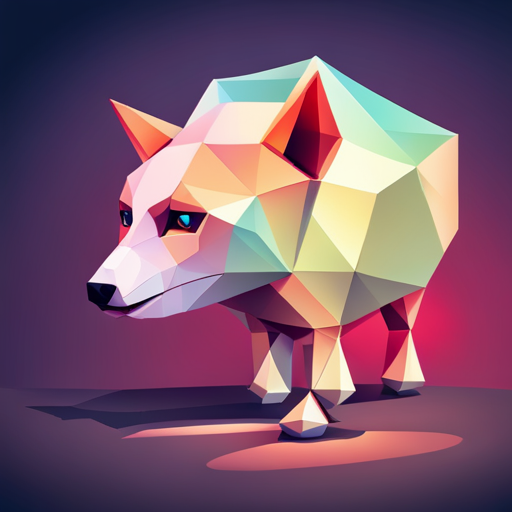 geometric shapes, low polygon count, abstract robot, small animal, vector graphics