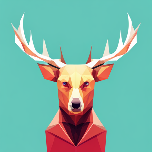 Vector art, abstract shapes, low-poly aesthetic, animalistic, small scale, robot, white background, geometric textures, angular lines, antlers, futuristic