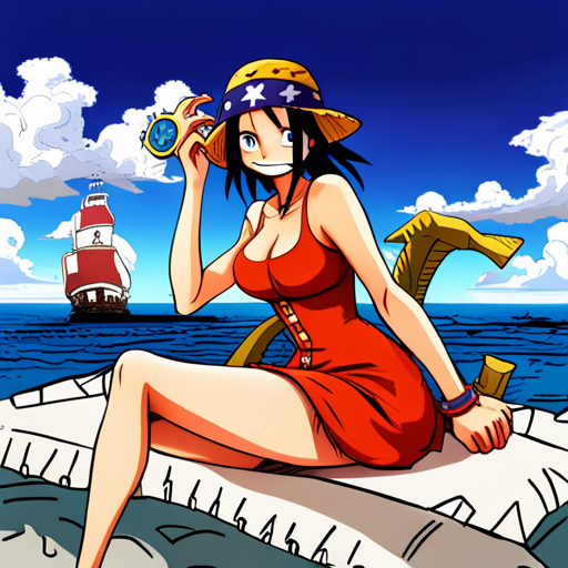 Nami, One Piece, anime, manga, vibrant colors, dynamic poses, action, adventure, fantasy world, pirate, water, sea, marine, navigator, straw hat crew, strong female character, blue hair, orange dress, compass, treasure map, tropical island, waves, wind, sailing, ship, journey, friendship