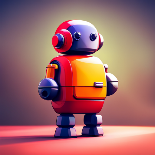 tiny, cute, robot, front view, rubber, geometry, simple, minimalistic, low poly, 3D modeling, plastic, toy-like, angular, bright, primary colors