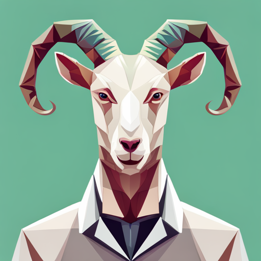 Goat, antlers, robot, vector, abstract, low-poly, white background, geometric shapes, angular lines, digital art, minimalism, 3D modeling, contrast, simplicity