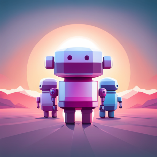 tiny robots, cute, front view, low-poly, rubber material, white background