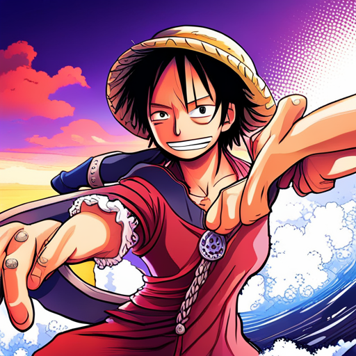 One Piece characters, vibrant colors, dynamic poses, action-packed scenes, epic battles, pirate adventure, intricate details, exaggerated proportions, comic book style, high energy, Shonen manga, unique character designs, emotional expressions, oceanic themes, devil fruits, straw hats, grand line, marine admirals, Yonko, character development, friendship, loyalty, dreams, determination, epic storytelling, large ensemble cast, mythical creatures, supernatural powers
