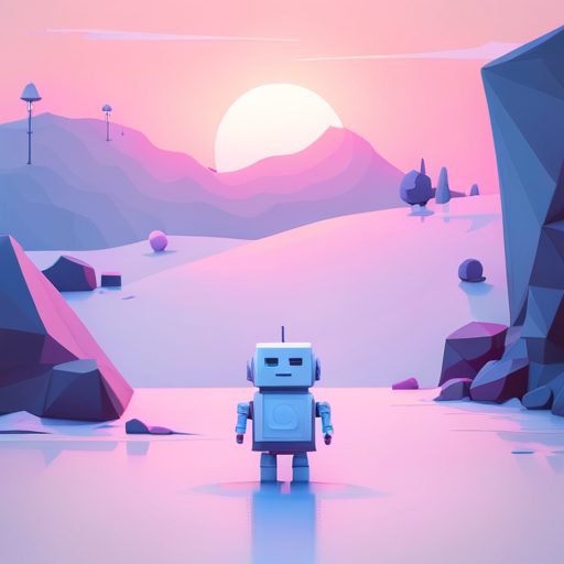 tiny, cute, robot, front view, low poly, rubber, geometric shapes, pastel colors, toy-like, childlike, playful, minimal