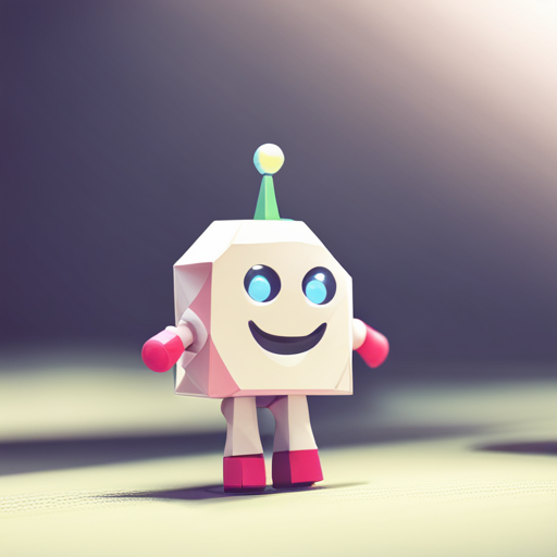 tiny robot, cute, front-facing, low-poly, rubber material, playful, geometric shapes
