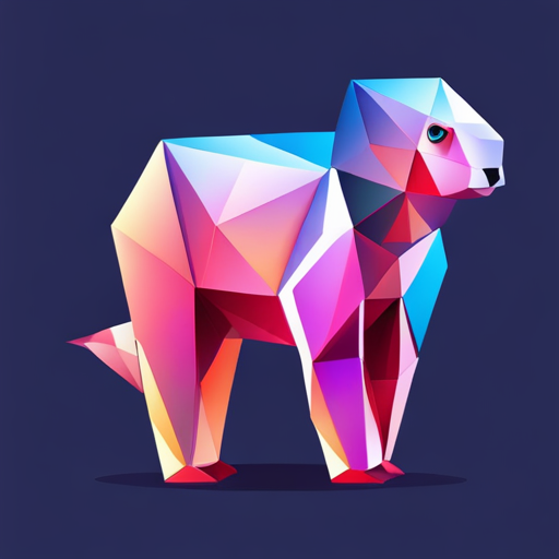 Vector art, abstract, geometric shapes, low-poly, robotic, small animal, goat, polygons