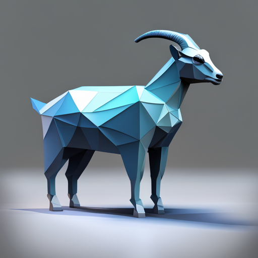Vector art, abstract, geometric shapes, low-poly, robotic, small animal, goat, polygons